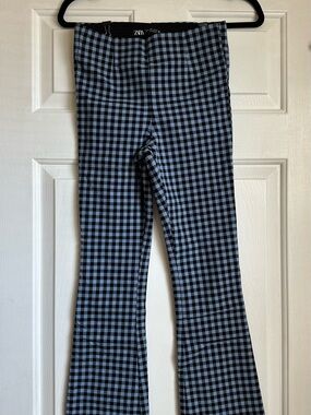Zara Blue and Black Gingham Flare Trousers